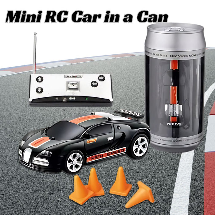 Mini RC Car in a Can Radio Remote Control Micro Racing Car (Black+Orange)