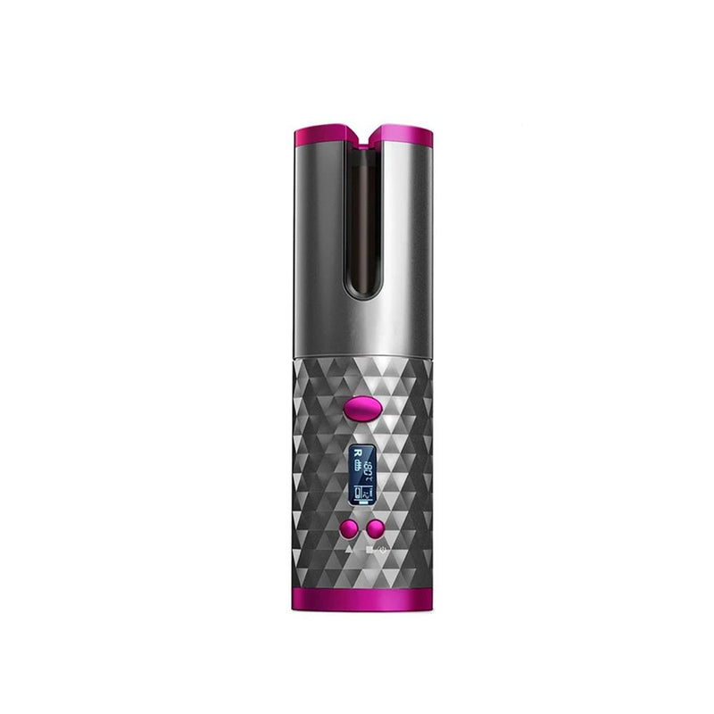 LCD Auto Cordless Ceramic Rotating Hair Curler Wireless Waver - USB Rechargeable