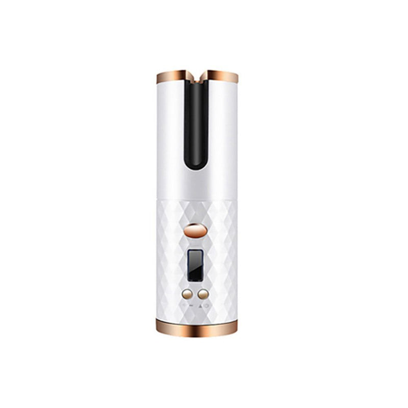 LCD Auto Cordless Ceramic Rotating Hair Curler Wireless Waver - USB Rechargeable
