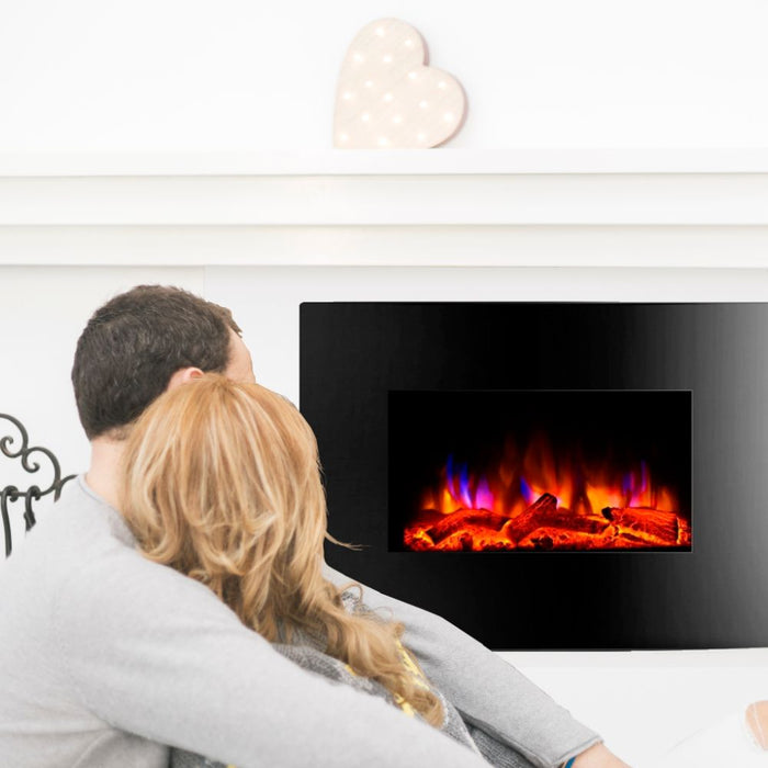 Wall Mounted 2000W Electric Fireplace Log Wood Fire Look with Remote