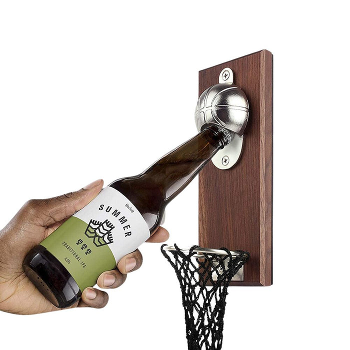 Basketball Themed Wall Mounted Bottle Opener with Catch Ring