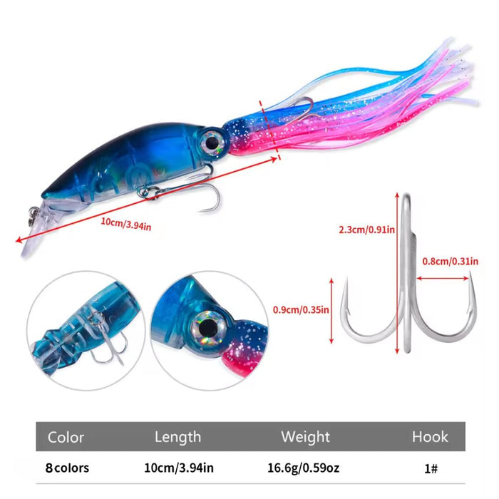 8 PCS 10cm/16.6g Squid Shaped Hard Baits Long Shot Fishing Lures