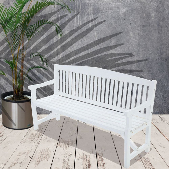 Wooden Outdoor 3 Seat Garden Bench - White
