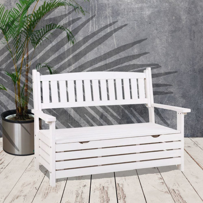 Timber Outdoor 2 Seat Storage Box Bench - White