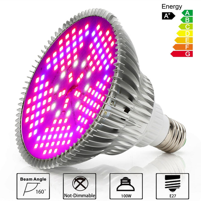 E27 100W LED Grow Light Full Spectrum Lamp Hydroponic Greenhouse Plants Flower