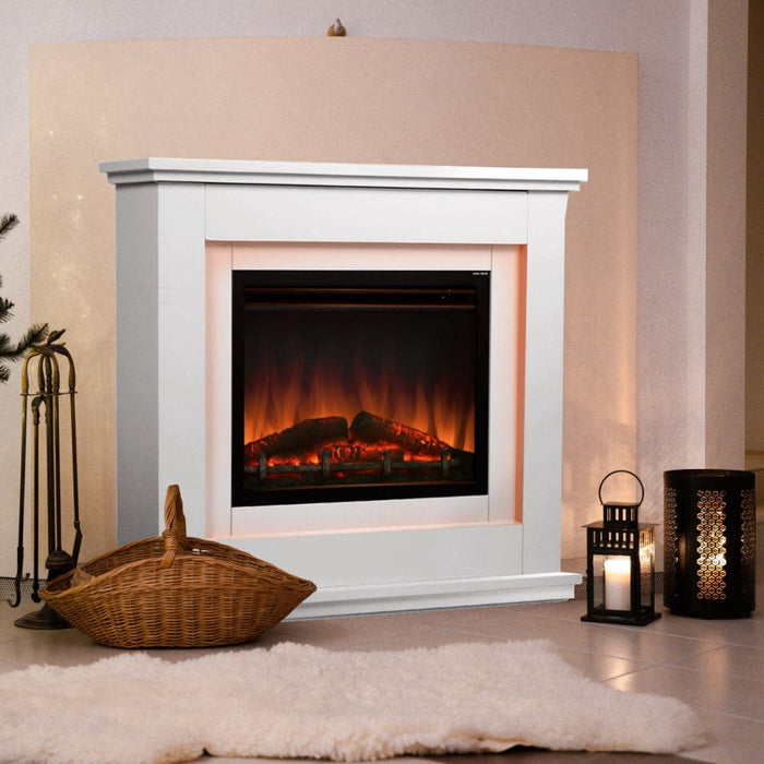 Electric 2000W Log Wood Fire Fireplace Mantle with 3D Flame Effect - White