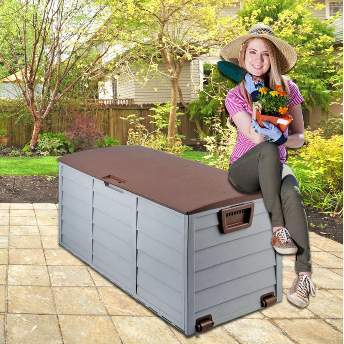 Outdoor 290L Lockable Weatherproof Garden Tools Storage Box Grey and Brown
