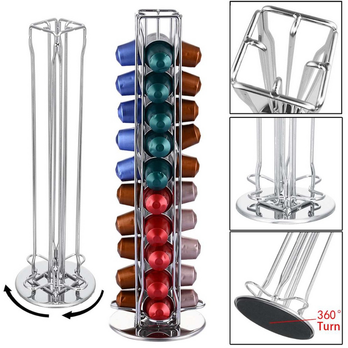 Nespresso Compatible 360° Rotating 40 Capsules Coffee Pod Holder Tower Stand Rack