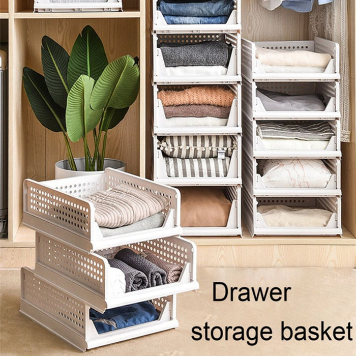2PCS Stackable Wardrobe Storage Drawers Clothes Organizer Box