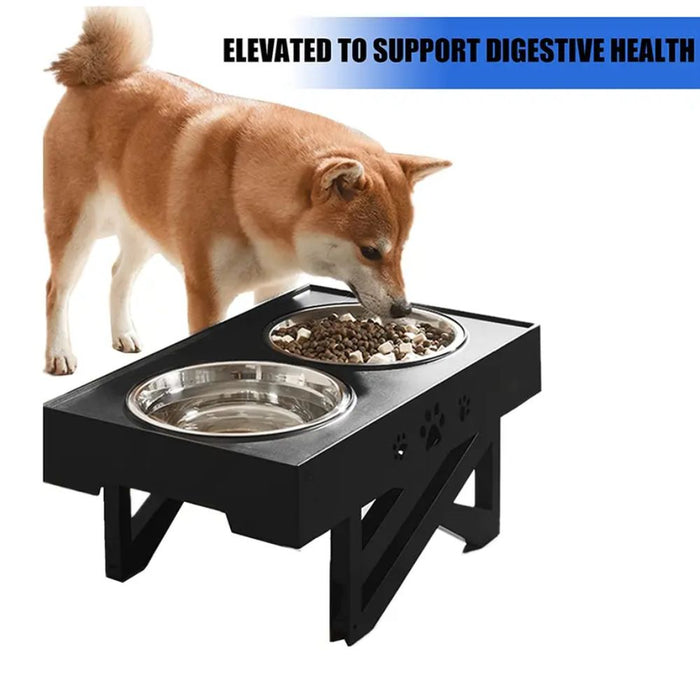 Adjustable Height Elevated Stainless Steel Double Bowl Pet Dog Feeding Table