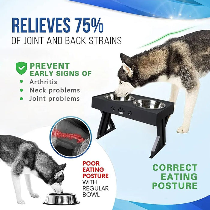 Adjustable Height Elevated Stainless Steel Double Bowl Pet Dog Feeding Table