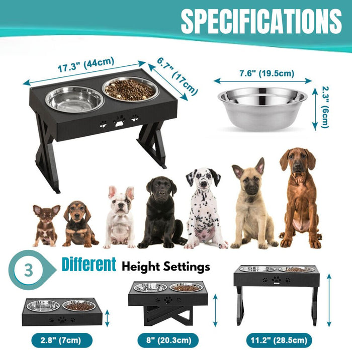 Height Adjustable Elevated Double Bowl Pet Feeder