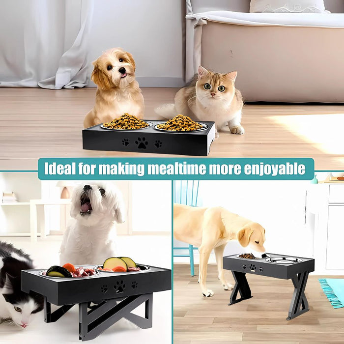 Height Adjustable Elevated Double Bowl Pet Feeder