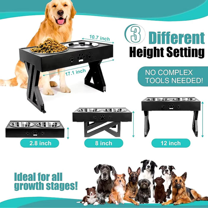 Height Adjustable Elevated Double Bowl Pet Feeder