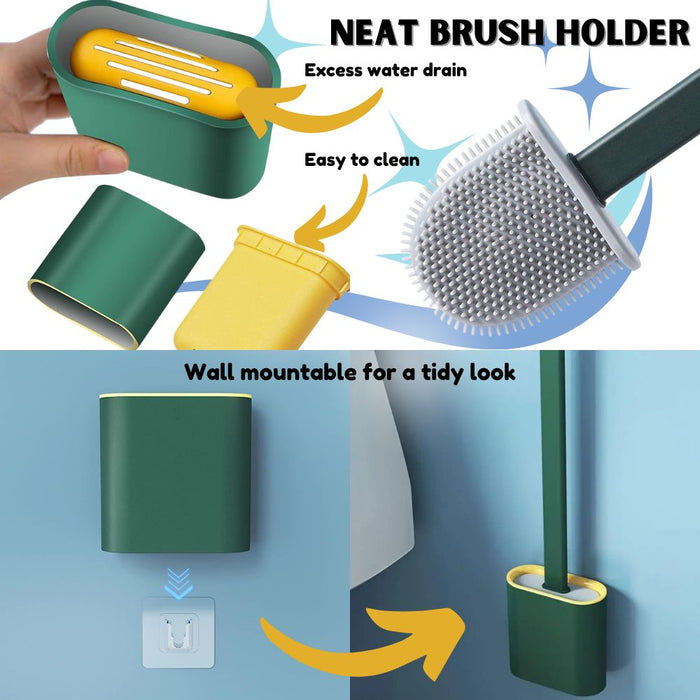 2 Pack Silicone Bristles Toilet Brush with Holder Set