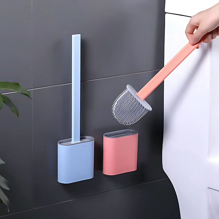 2 Pack Silicone Bristles Toilet Brush with Holder Set