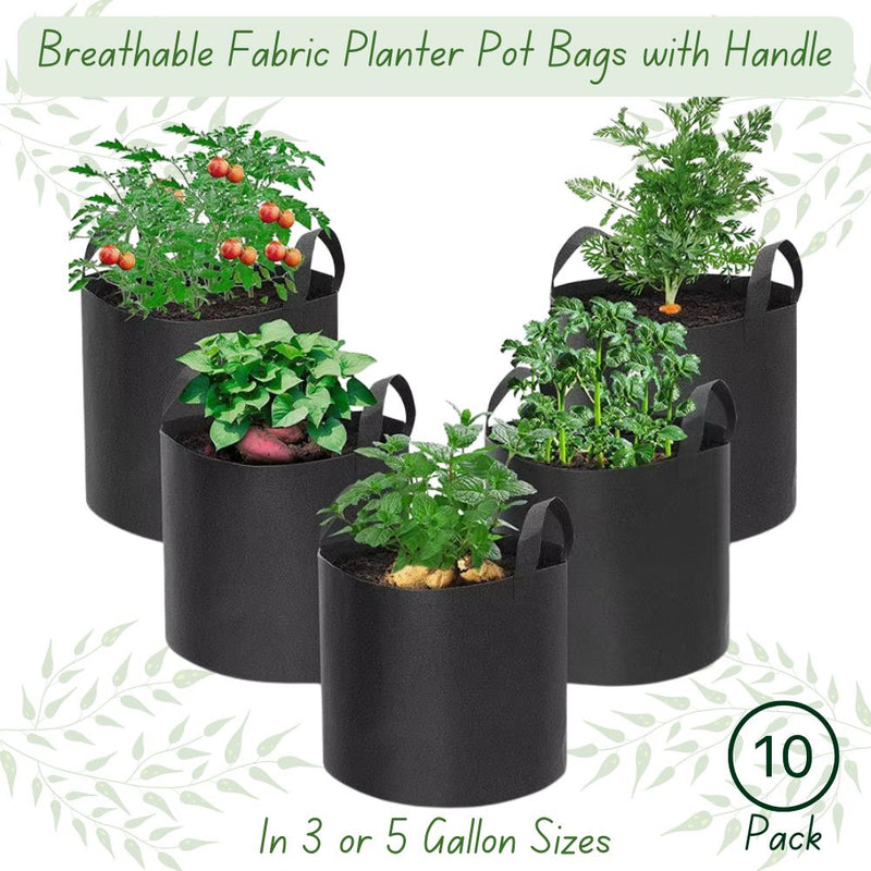 Pack of 10 Breathable Fabric Planter Pot Bags with Handle