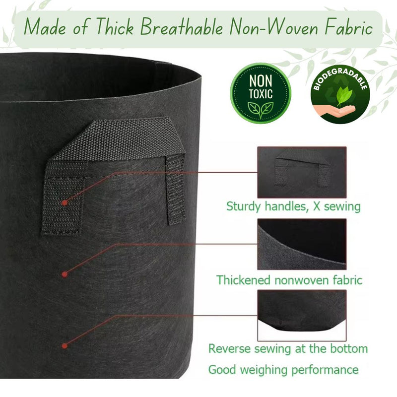 Pack of 10 Breathable Fabric Planter Pot Bags with Handle