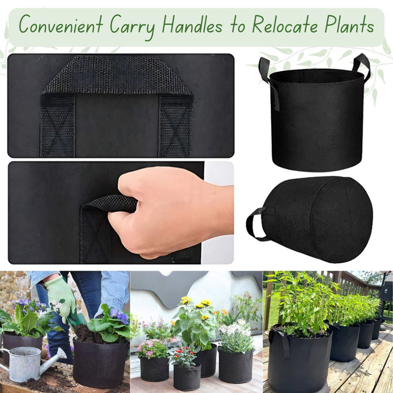 Pack of 10 Breathable Fabric Planter Pot Bags with Handle