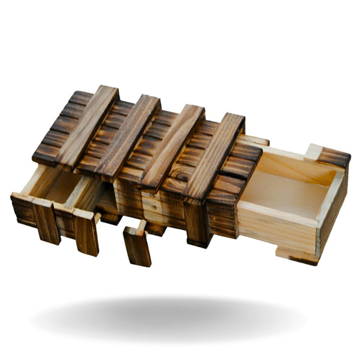 Brain Teaser Wooden Puzzle Box with Secret Hidden Compartment