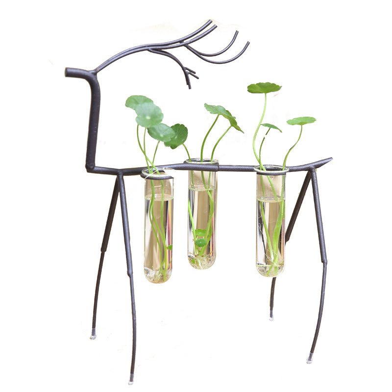 Fawn Shaped Iron and Glass Hydroponic Vase