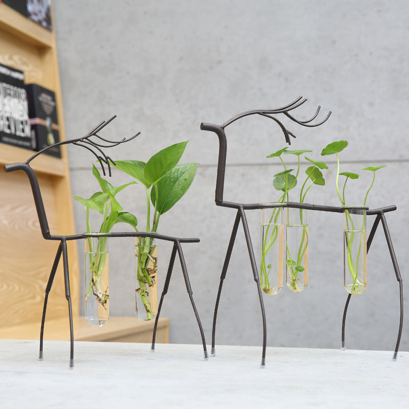 Fawn Shaped Iron and Glass Hydroponic Vase