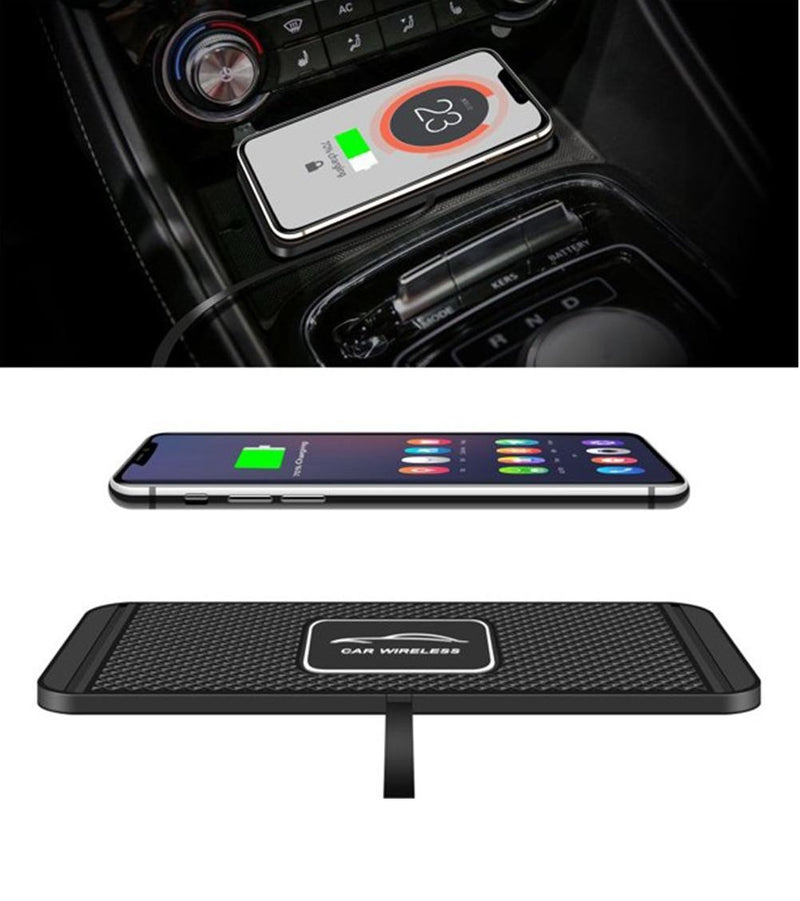 Bostin Life 2 In 1 Anti-Slip Silicone Pad Qi-Powered Fast Wireless Charger Car Centre Console