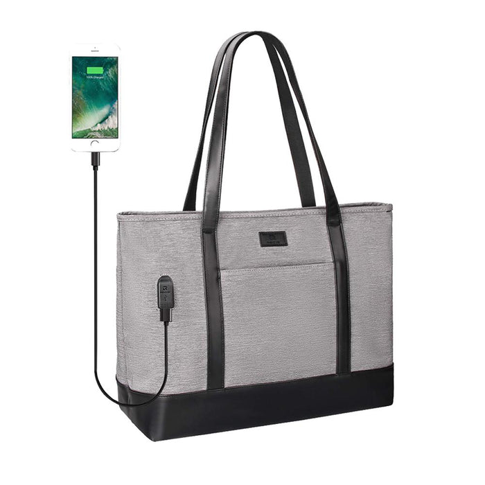 Business Laptop Tote Bag Waterproof with USB Charging Pocket_0