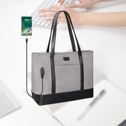 Business Laptop Tote Bag Waterproof with USB Charging Pocket_8