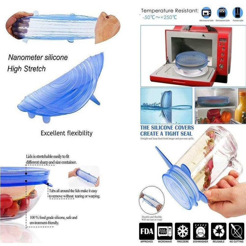 6 Pcs Reusable Universal Silicon Stretch Bowl Lids Kitchen Wrap Silicone Food Wrap Bowl Lid Kitchen Tools_14