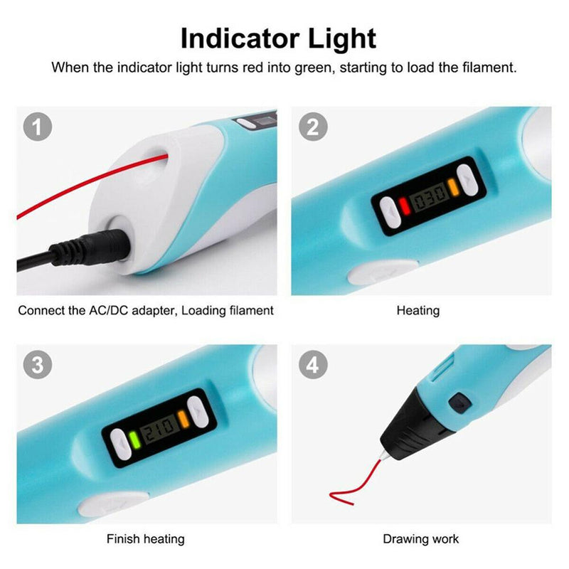Magic 3D Printing Pen for Kids DIY Pen with LED Display and Filaments_4