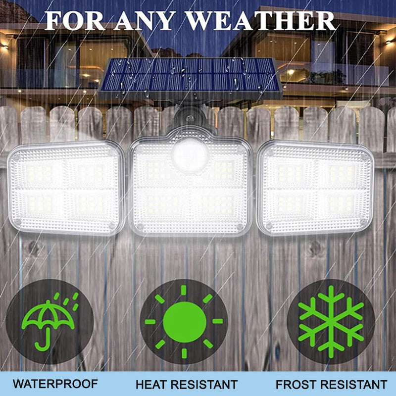 Solar Powered Three Head Motion Sensor Outdoor Solar Light 270 ° Wide Angle Wall Remote Lamp_3