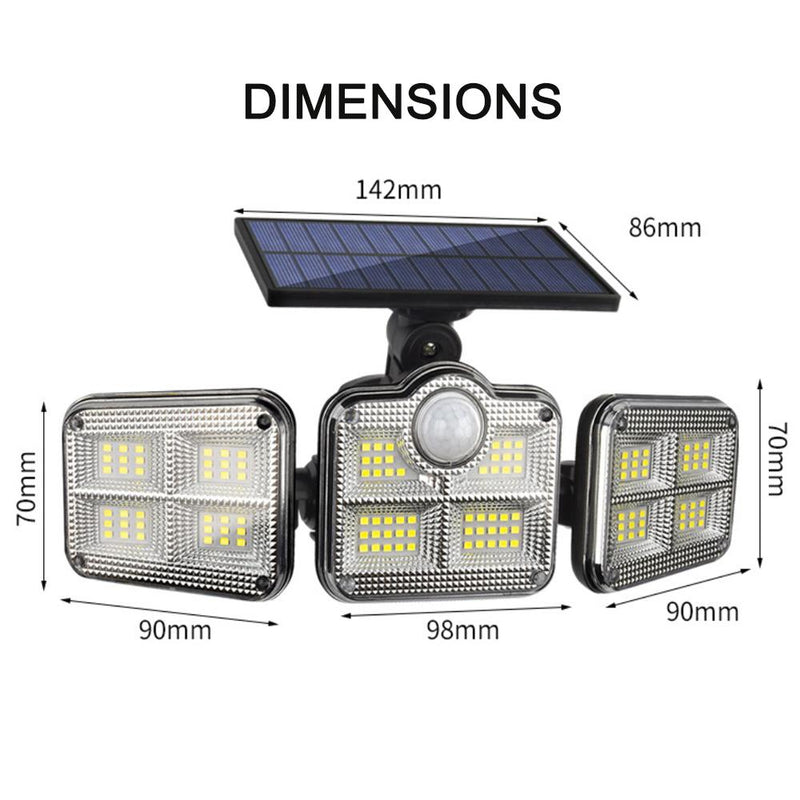 Solar Powered Three Head Motion Sensor Outdoor Solar Light 270 ° Wide Angle Wall Remote Lamp_4