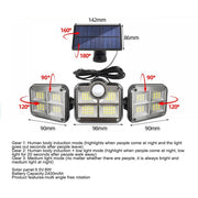 Solar Powered Three Head Motion Sensor Outdoor Solar Light 270 ° Wide Angle Wall Remote Lamp_6