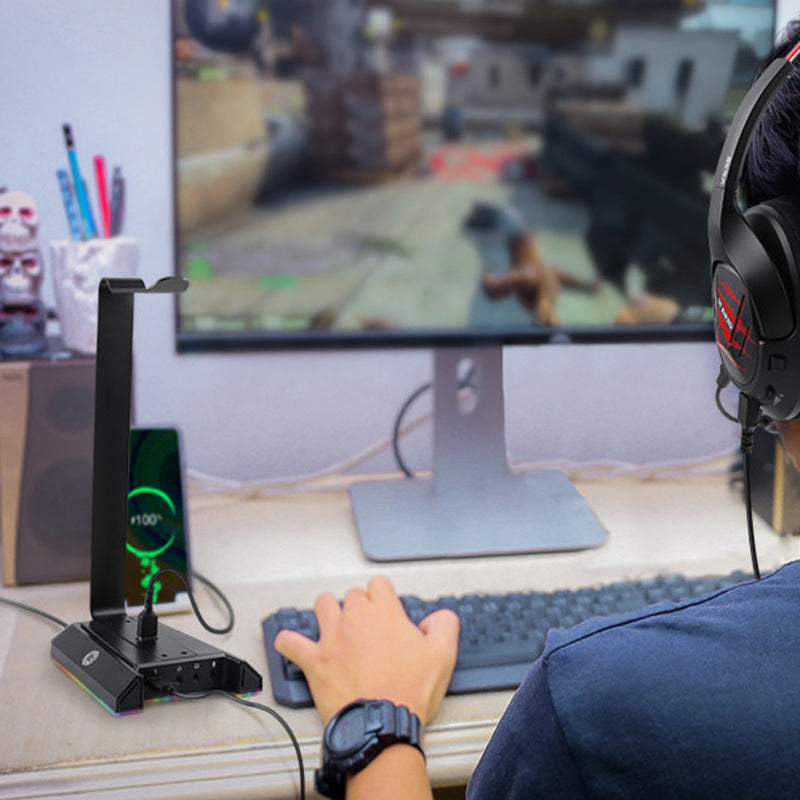 Gaming Headset Stand with 7.1 Surround Sound & USB Ports_3