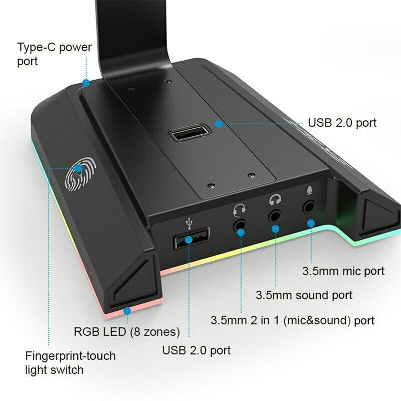 Gaming Headset Stand with 7.1 Surround Sound & USB Ports_7