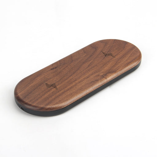 Dual Station Qi Standard Fast Charging Wood Wireless Charger Pad_0