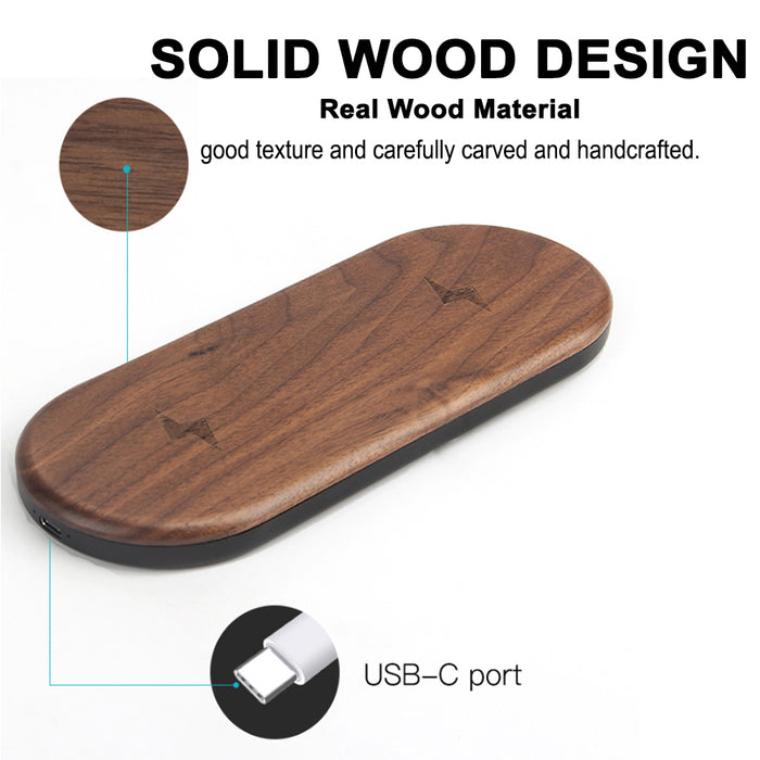 Dual Station Qi Standard Fast Charging Wood Wireless Charger Pad_2