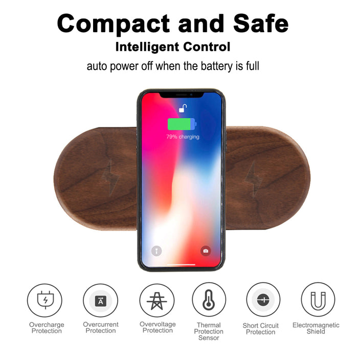 Dual Station Qi Standard Fast Charging Wood Wireless Charger Pad_3