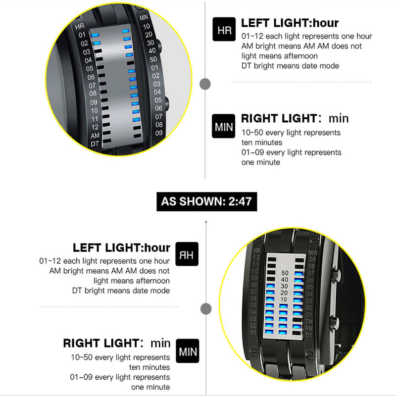 Creative Binary Watch LED Digital Display Buckle Type Lock Wristwatch_8