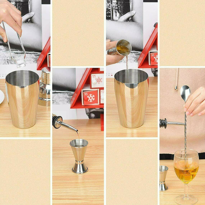 9-pc Bartending Tool Stainless Steel Cocktail Shaker with Bamboo Base_6
