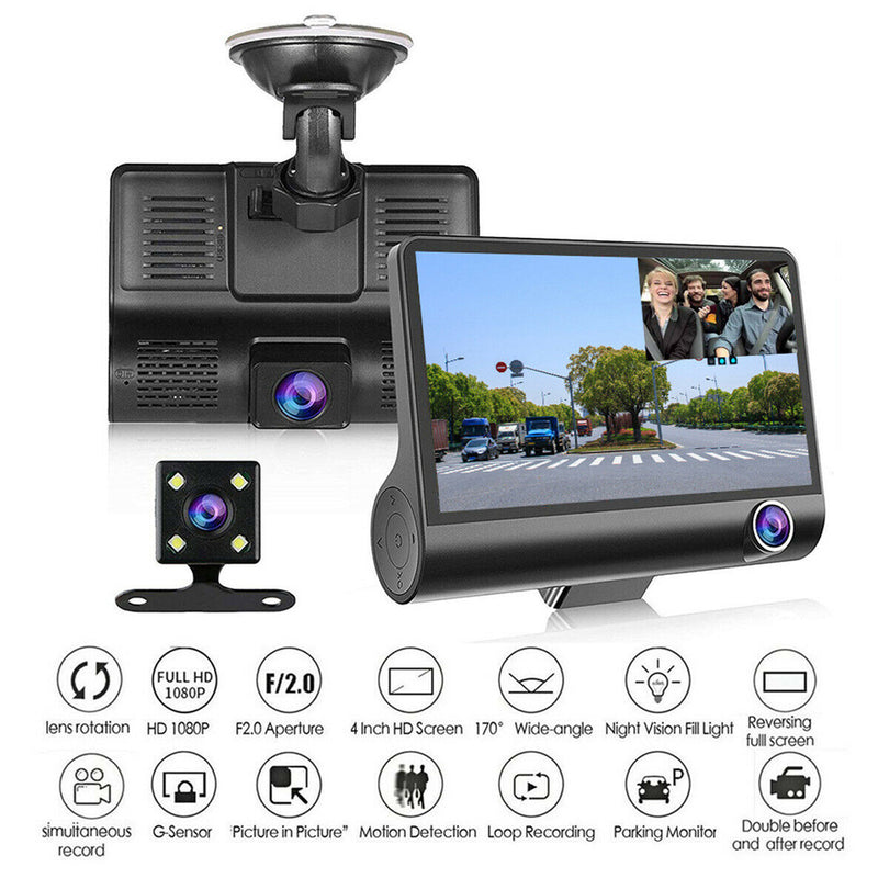 HD Front Rear & Interior Three Lens Car Dashboard Camera_12
