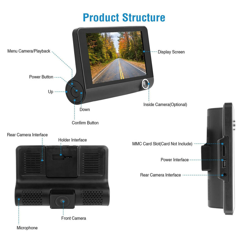 HD Front Rear & Interior Three Lens Car Dashboard Camera_14