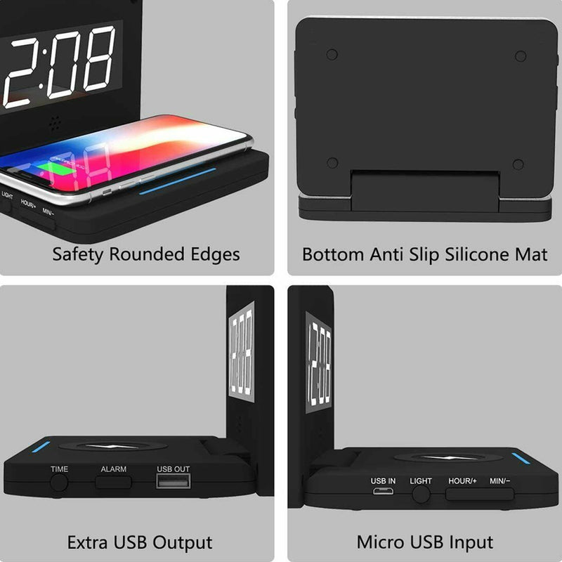 Bostin Life 2-in-1 Foldable Wireless Charger for QI Devices and Digital Clock