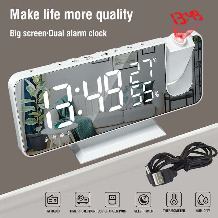 LED Big Screen Mirror Alarm Clock with Projection Display_8