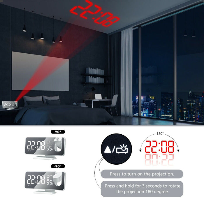 LED Big Screen Mirror Alarm Clock with Projection Display_4