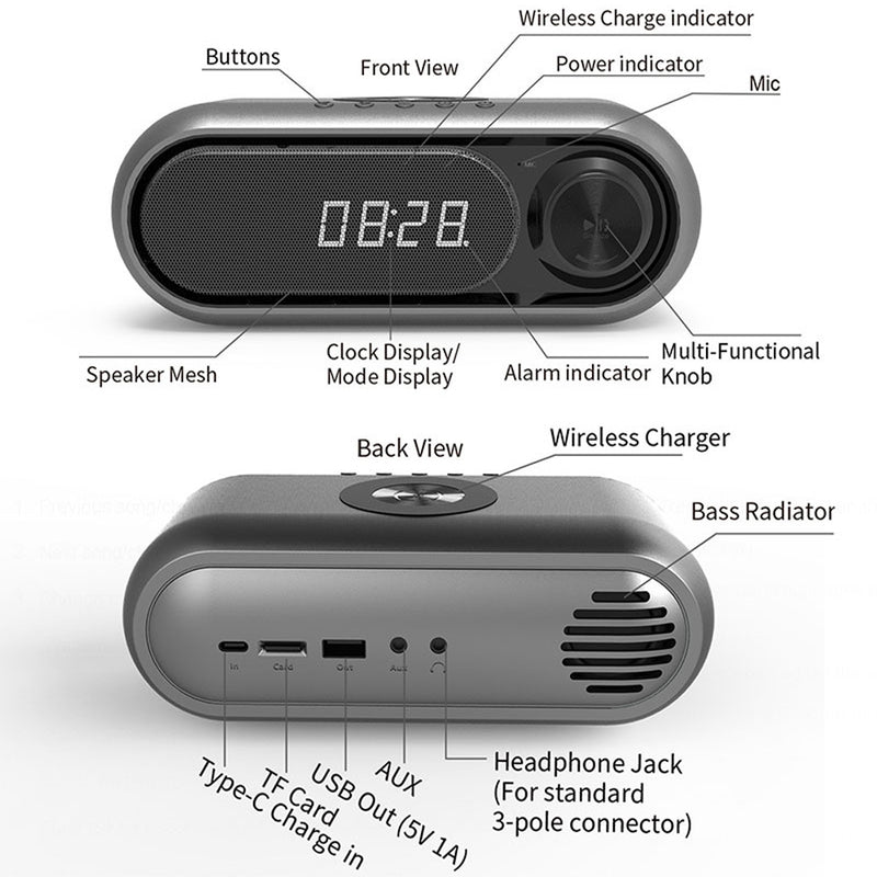 USB Interface Wireless Charger and Clock Radio BT Speaker_15