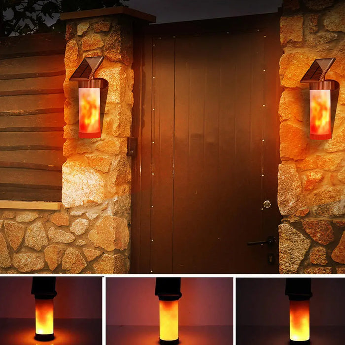 Solar Powered Flame Wall Light Outdoor Garden Landscape Lamp_14