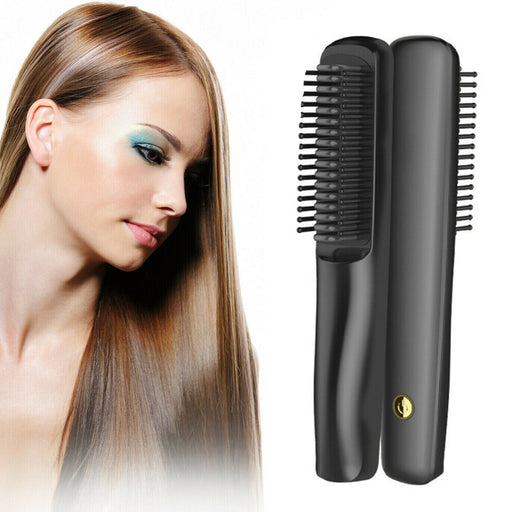 USB Rechargeable Ionic Hair Brush Hair Straightening Tool_0