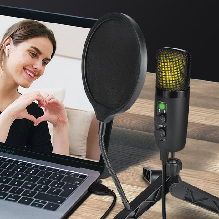 USB Condenser Microphone Set with RGB Lighting Effect_4